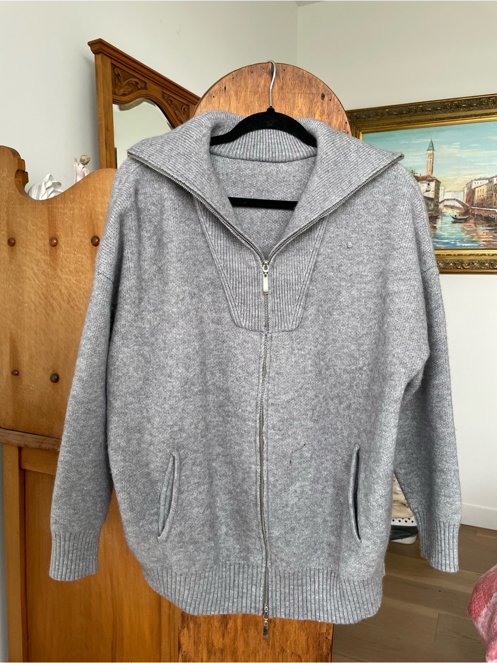 Commense Light Gray Women's Zip-Front Turtleneck Sweater